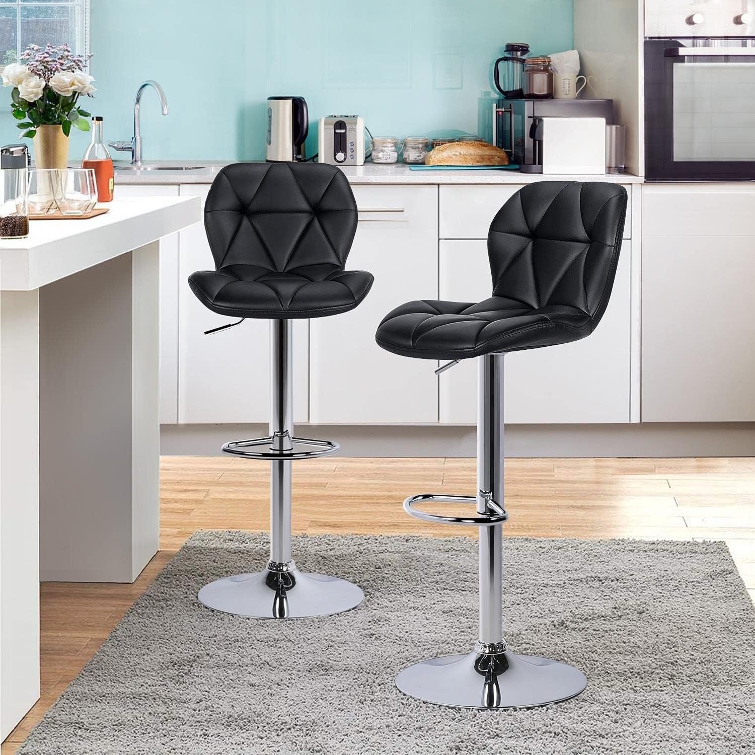 81Q9A1FQc9L._AC_SL1500_-1.jpg Leather Adjustable Swivel Bar Stool - Image 1
