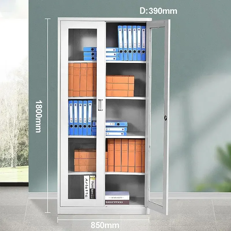 H32bc6cf8250c4faf93177e609ced7dc3Y.webp Two door full-glass metallic office cabinet - Image 1