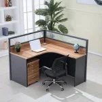 Four way modular office workstation (Brown) - Image 2