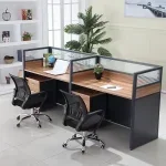 Four way modular office workstation (Brown) - Image 5