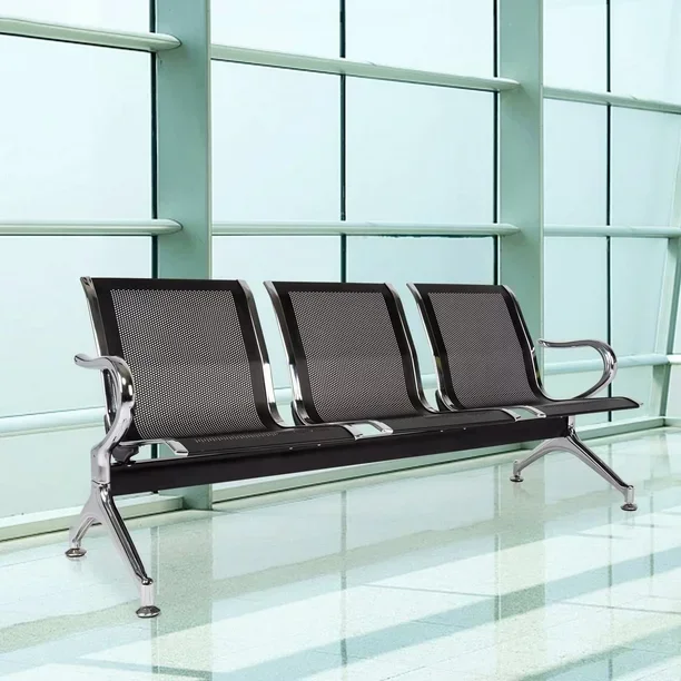 Kinbor-3-Seat-Airport-Office-Bank-Guest-Reception-Waiting-Chair-Bench-Steel-Frame-Black_ba7c2cd2-6d6a-4036-a1f4-5452e10fef24.24182676bf9d06bc9baafa2a2ce31471-2.webp Airport 3-link metallic office bench - Image 1