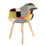 Bring a perfect blend of mid-century style and modern comfort to your indoor or outdoor space with the Arm Rest Patch Garden Eames Chair. Inspired by the iconic Eames design, this chair features a molded polypropylene seat in a vibrant patchwork fabric finish, combined with ergonomic armrests and a contoured shape for all-day comfort. The colorful, eye-catching upholstery adds a unique artistic flair, making it a standout piece in any setting—be it your garden, patio, balcony, living room, or office. Built on solid wooden legs reinforced with a black steel Eiffel-style base, this Eames-style armchair offers both stability and style. The supportive armrests and cushioned seat make it ideal for relaxing, reading, or entertaining guests. Whether you're creating a cozy reading corner or enhancing your outdoor lounging area, the Garden Eames Chair with armrest and patchwork design brings a bold and stylish statement to your décor. Weather-resistant materials make it suitable for light outdoor use, while the easy-to-clean fabric ensures low maintenance. This chair combines iconic design, comfort, and versatility—perfect for anyone who appreciates functional art in their living spaces. Key Features Iconic Eames-Inspired Design Mid-century modern silhouette with a colorful patchwork fabric seat and smooth, ergonomic curves. Comfortable Armrests Molded armrests offer extra support and comfort, ideal for prolonged seating. Sturdy Wooden Legs Natural wood legs with Eiffel-style black metal cross supports provide strength and stability. Vibrant Patchwork Upholstery Multicolor fabric patch design adds a creative, artistic touch to indoor or garden spaces. Versatile Usage Perfect for indoor use and light outdoor settings such as patios, balconies, or covered gardens. Ergonomic & Supportive Contoured seat design promotes good posture and comfortable lounging. Easy to Clean & Maintain Durable, stain-resistant fabric wipes clean easily with a damp cloth. Quick Assembly Includes all necessary tools and instructions for a fast, simple setup.