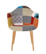 Bring a perfect blend of mid-century style and modern comfort to your indoor or outdoor space with the Arm Rest Patch Garden Eames Chair. Inspired by the iconic Eames design, this chair features a molded polypropylene seat in a vibrant patchwork fabric finish, combined with ergonomic armrests and a contoured shape for all-day comfort. The colorful, eye-catching upholstery adds a unique artistic flair, making it a standout piece in any setting—be it your garden, patio, balcony, living room, or office. Built on solid wooden legs reinforced with a black steel Eiffel-style base, this Eames-style armchair offers both stability and style. The supportive armrests and cushioned seat make it ideal for relaxing, reading, or entertaining guests. Whether you're creating a cozy reading corner or enhancing your outdoor lounging area, the Garden Eames Chair with armrest and patchwork design brings a bold and stylish statement to your décor. Weather-resistant materials make it suitable for light outdoor use, while the easy-to-clean fabric ensures low maintenance. This chair combines iconic design, comfort, and versatility—perfect for anyone who appreciates functional art in their living spaces. Key Features Iconic Eames-Inspired Design Mid-century modern silhouette with a colorful patchwork fabric seat and smooth, ergonomic curves. Comfortable Armrests Molded armrests offer extra support and comfort, ideal for prolonged seating. Sturdy Wooden Legs Natural wood legs with Eiffel-style black metal cross supports provide strength and stability. Vibrant Patchwork Upholstery Multicolor fabric patch design adds a creative, artistic touch to indoor or garden spaces. Versatile Usage Perfect for indoor use and light outdoor settings such as patios, balconies, or covered gardens. Ergonomic & Supportive Contoured seat design promotes good posture and comfortable lounging. Easy to Clean & Maintain Durable, stain-resistant fabric wipes clean easily with a damp cloth. Quick Assembly Includes all necessary tools and instructions for a fast, simple setup.