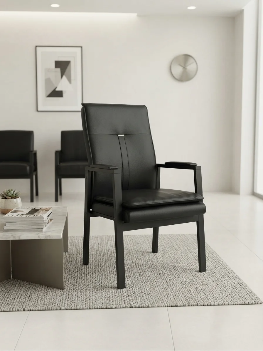 Guests Reception Leather Waiting Chair (8) Visitors Leather Office Waiting Chair - Image 1